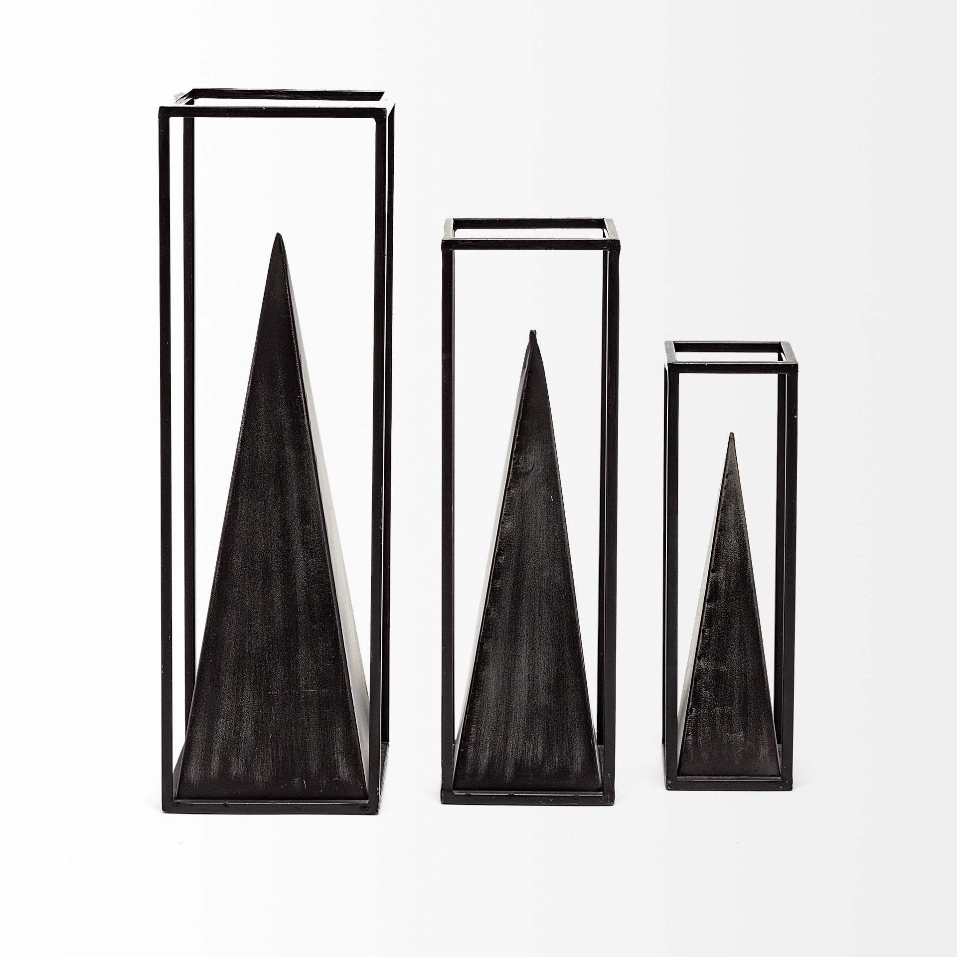 Black Metal Framed Pyramid Sculpture - Homeroots - Flyclothing LLC