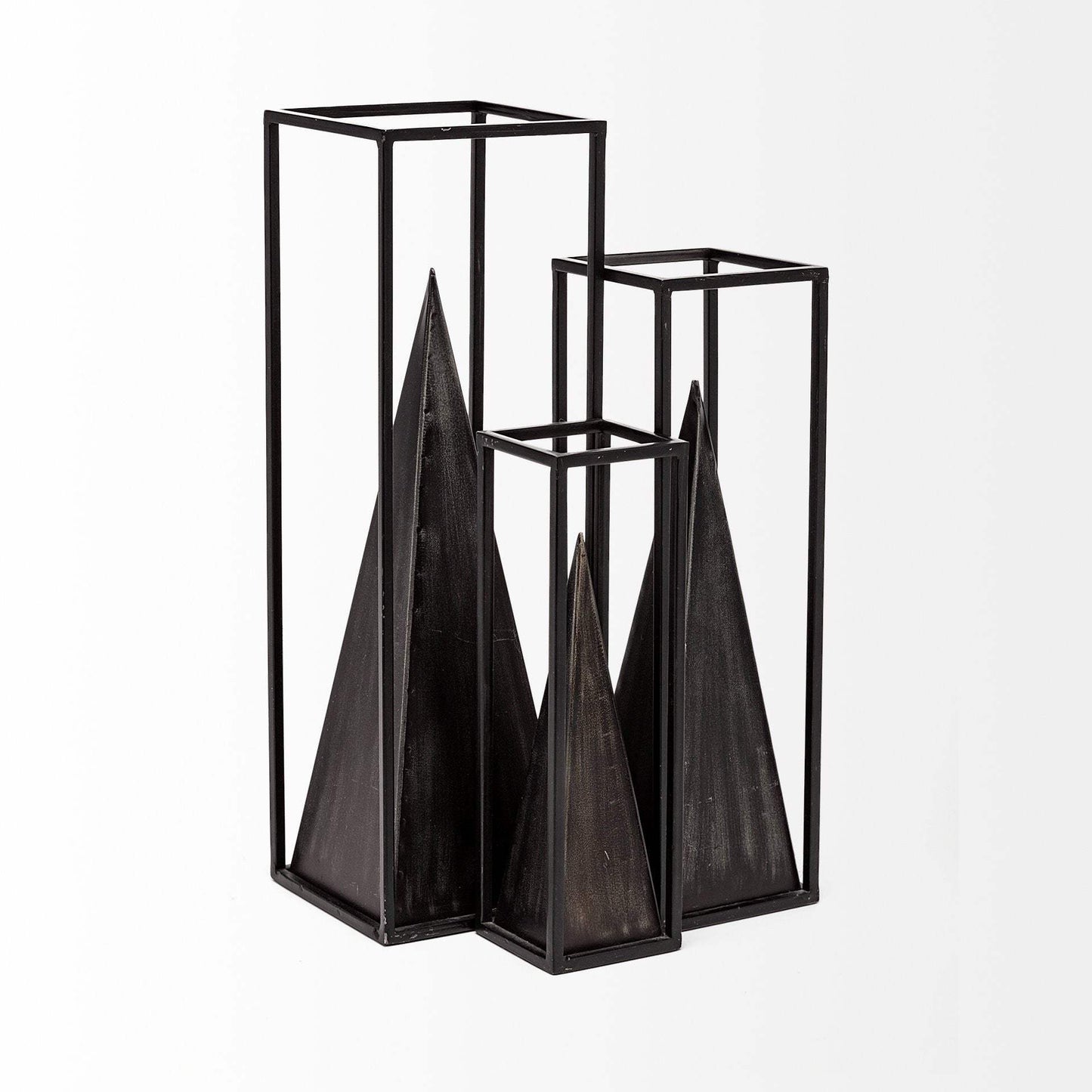 Black Metal Framed Pyramid Sculpture - Homeroots - Flyclothing LLC