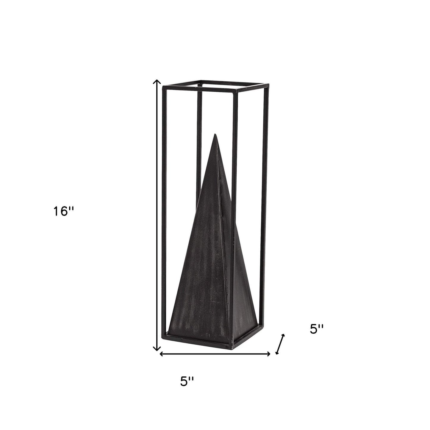 Black Metal Framed Pyramid Sculpture - Homeroots - Flyclothing LLC