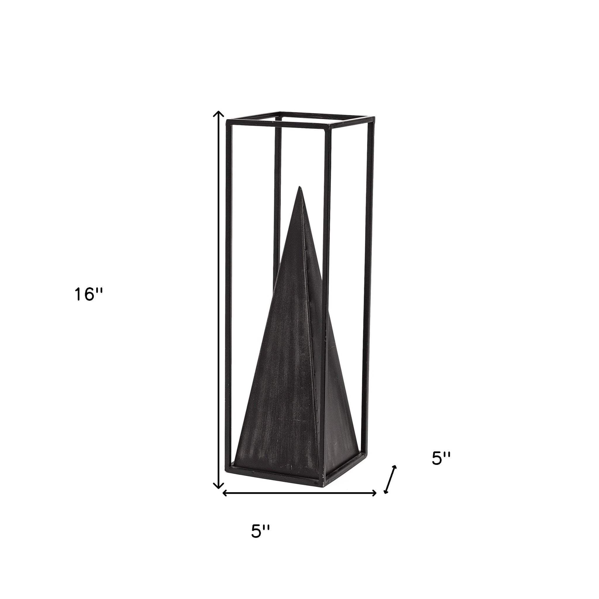 Black Metal Framed Pyramid Sculpture - Homeroots - Flyclothing LLC