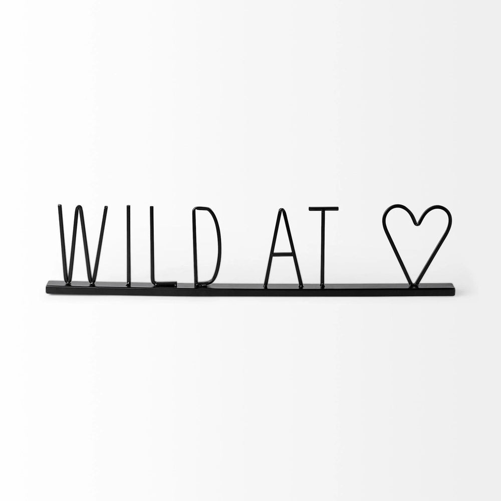 24" Black and Brown Metal And Wood Wild At Heart Tabletop Sign - Homeroots