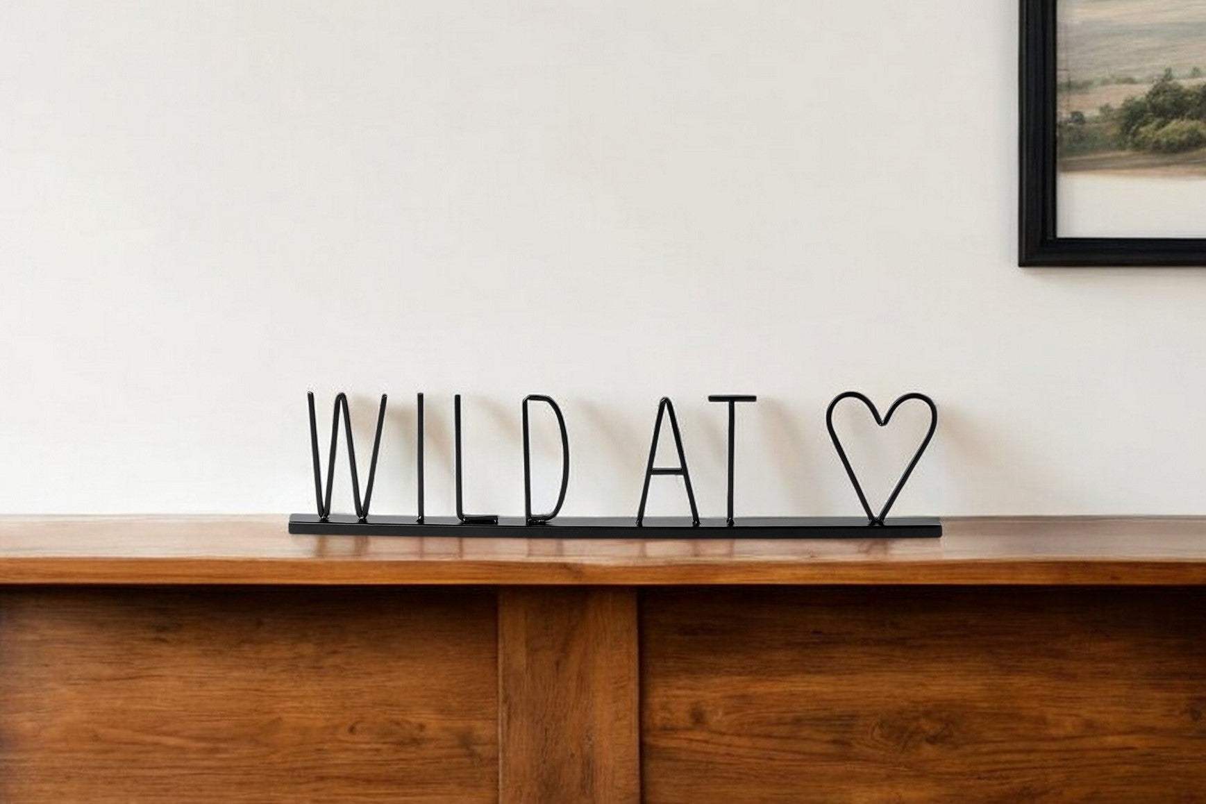 24" Black and Brown Metal And Wood Wild At Heart Tabletop Sign - Homeroots - Flyclothing LLC