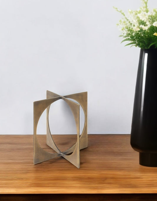 6" Burnished Gold Metal Circle Square Sculpture - Homeroots