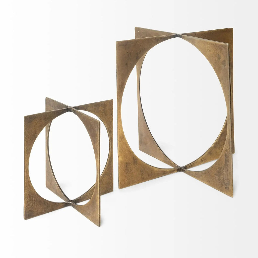 6" Burnished Gold Metal Circle Square Sculpture - Homeroots