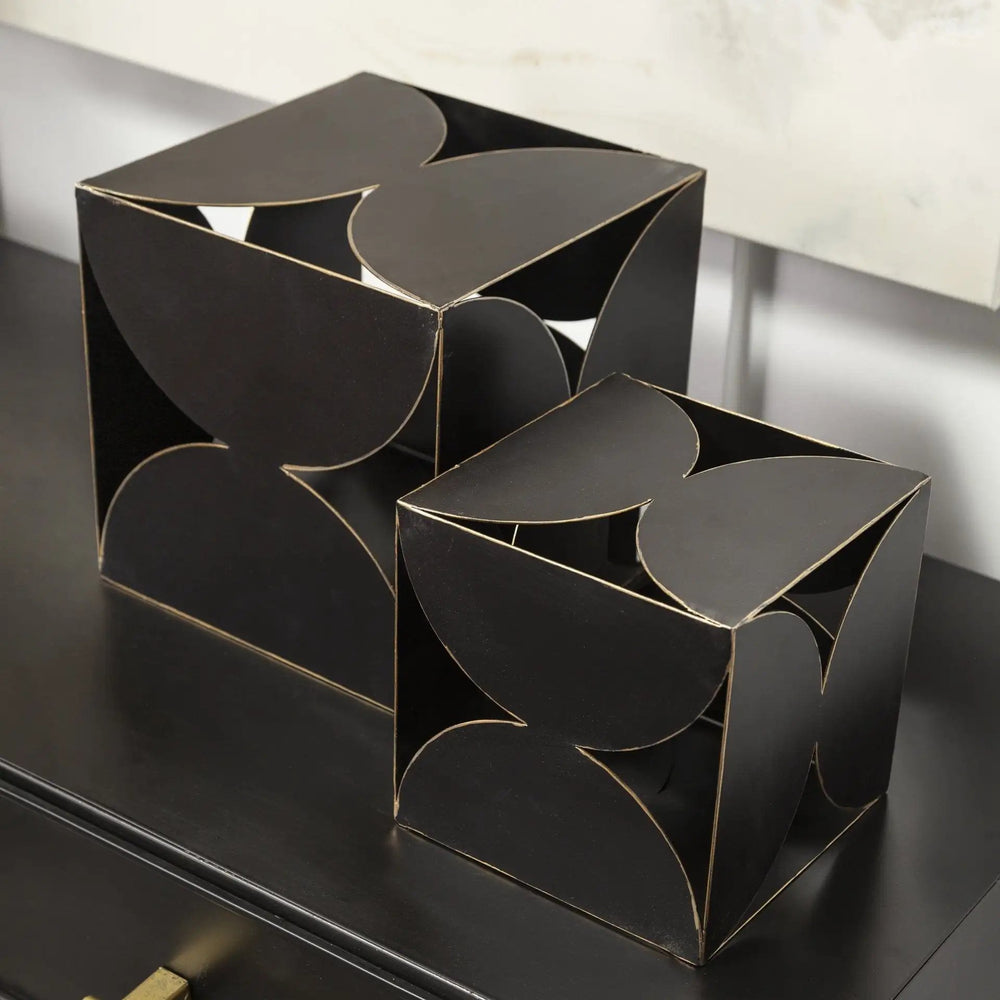 6" Contemporary Black Metal Geo Cube Sculpture - Homeroots