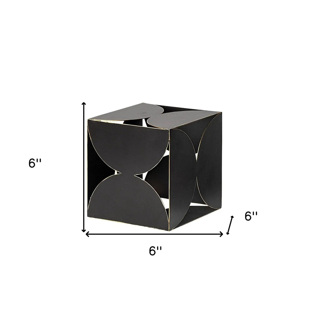 6" Contemporary Black Metal Geo Cube Sculpture - Homeroots