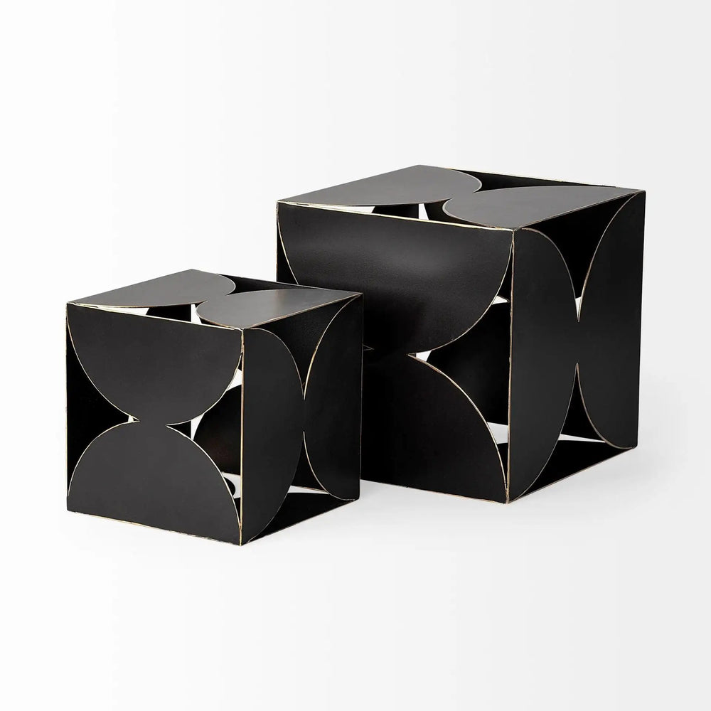 8" Contemporary Black Metal Geo Cube Sculpture - Homeroots