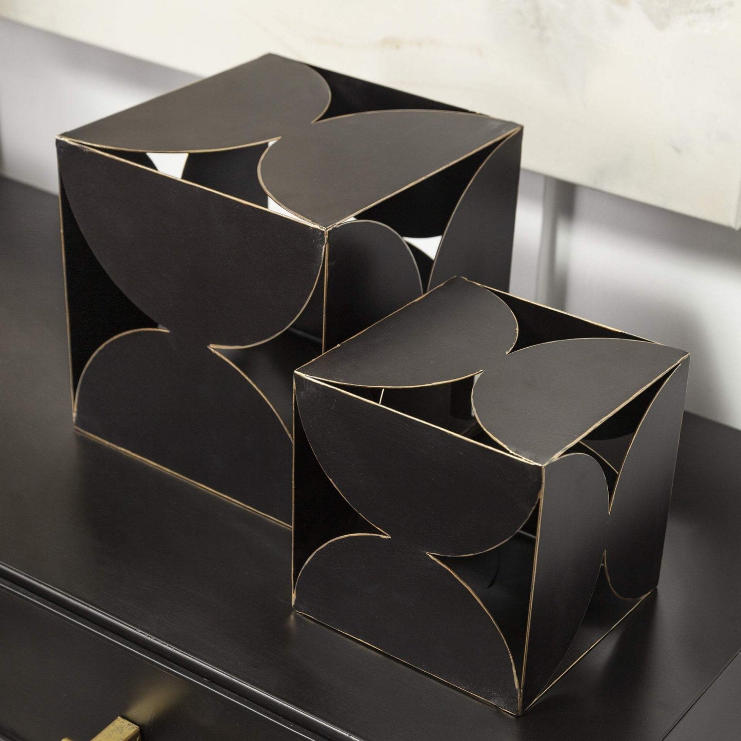 8" Contemporary Black Metal Geo Cube Sculpture - Homeroots - Flyclothing LLC