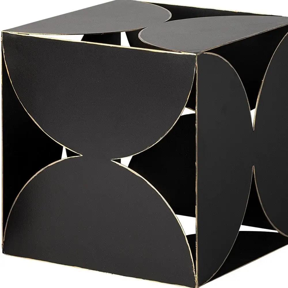 8" Contemporary Black Metal Geo Cube Sculpture - Homeroots