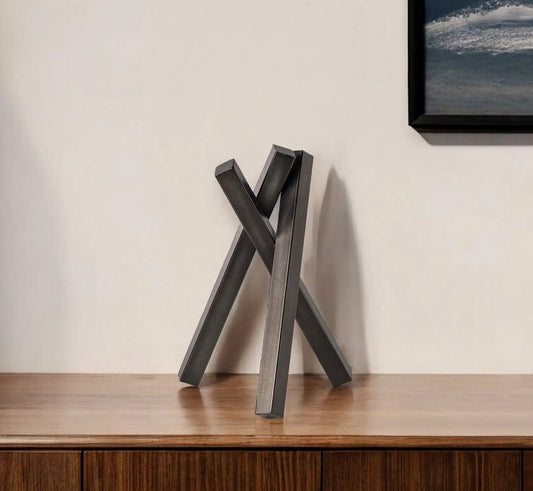 12" Gunmetal Gray Metal Abstract Geometric Tabletop Sculpture - Homeroots