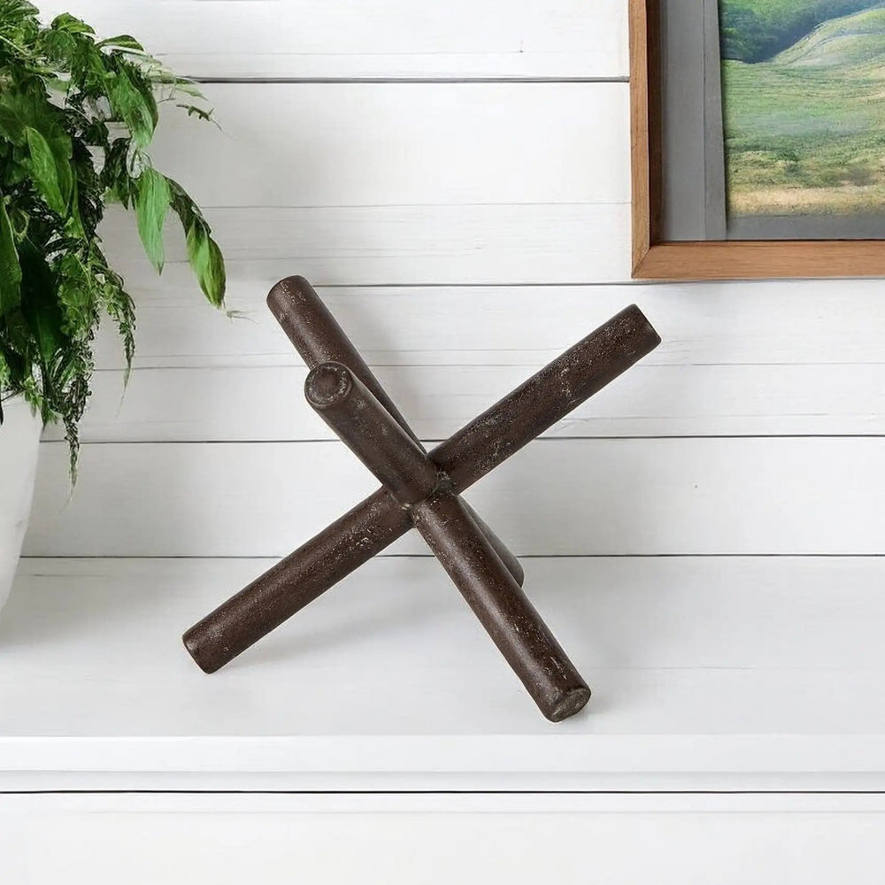 5" Brown Rustic Metal X Decorative Tabletop Sculpture - Homeroots
