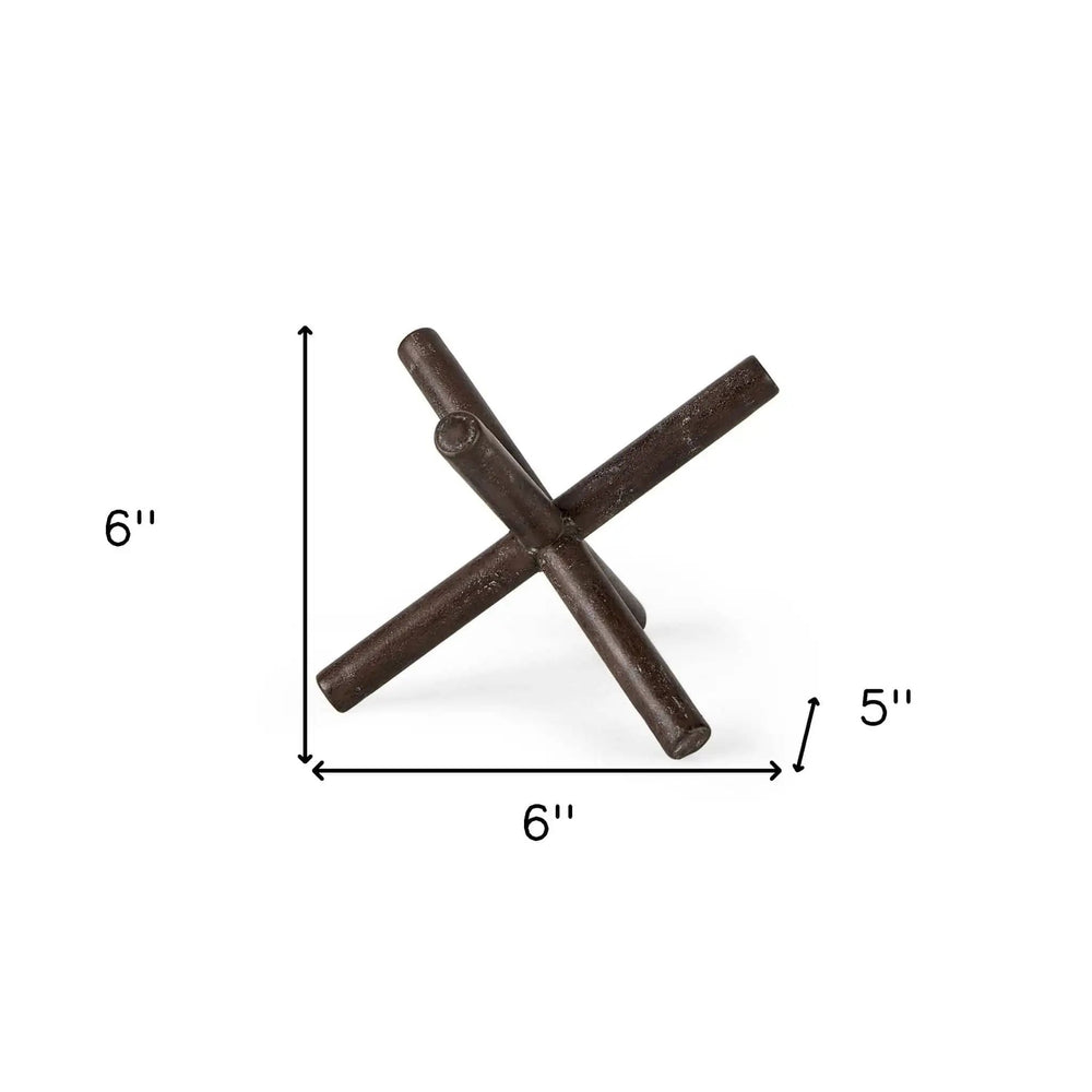 5" Brown Rustic Metal X Decorative Tabletop Sculpture - Homeroots