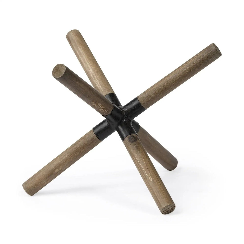 6" Brown Wood and Metal Modern Abstract Tabletop Sculpture - Homeroots