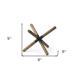 6" Brown Wood and Metal Modern Abstract Tabletop Sculpture - Homeroots
