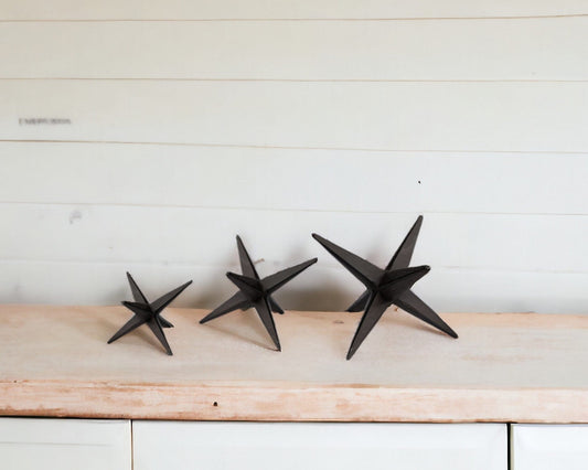 Set of Three Black Cast Iron Star Tabletop Sculptures - Homeroots