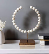 16" White and Gold Wood and Metal Modern Abstract Tabletop Sculpture - Homeroots - Flyclothing LLC