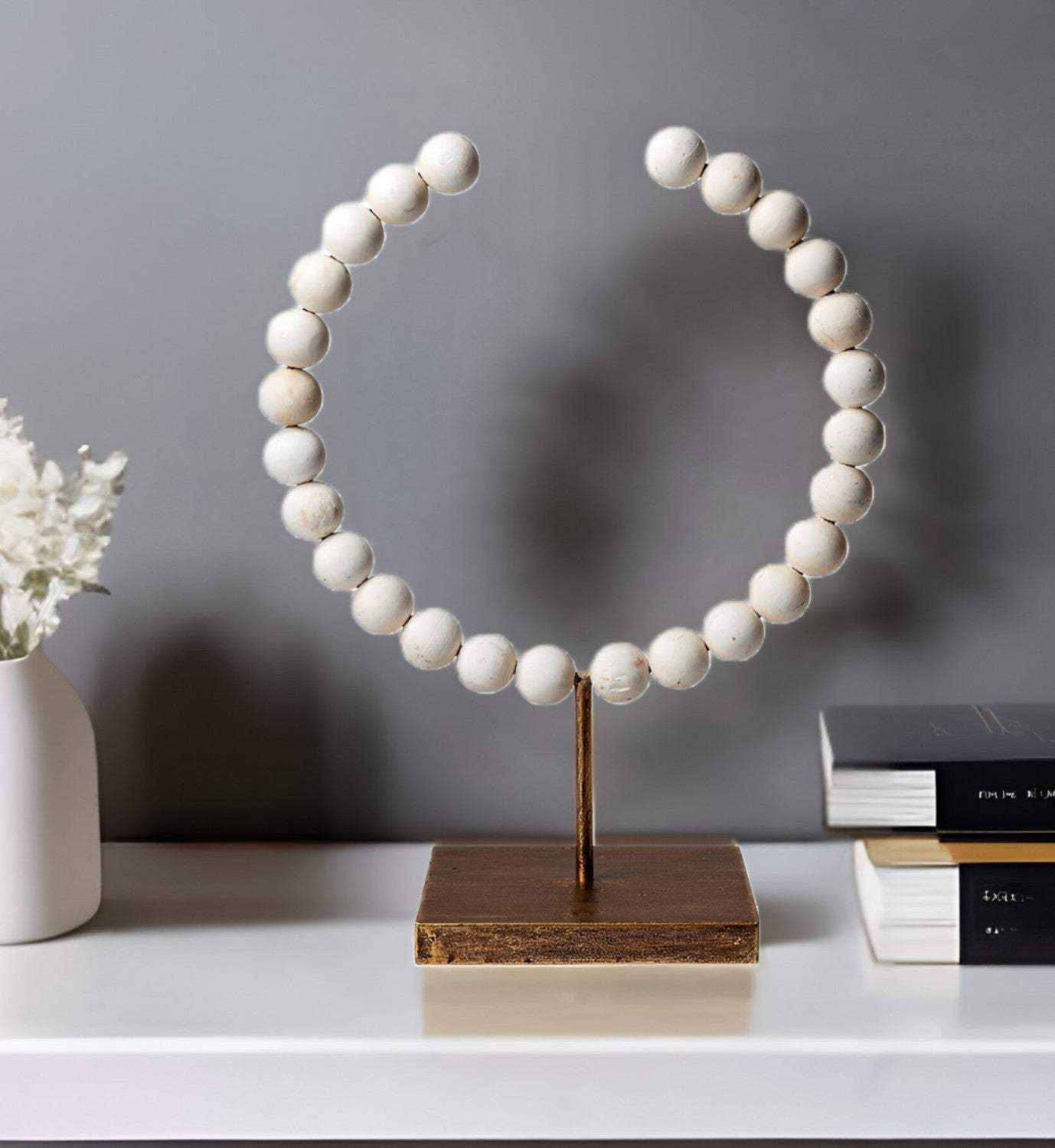 16" White and Gold Wood and Metal Modern Abstract Tabletop Sculpture - Homeroots - Flyclothing LLC