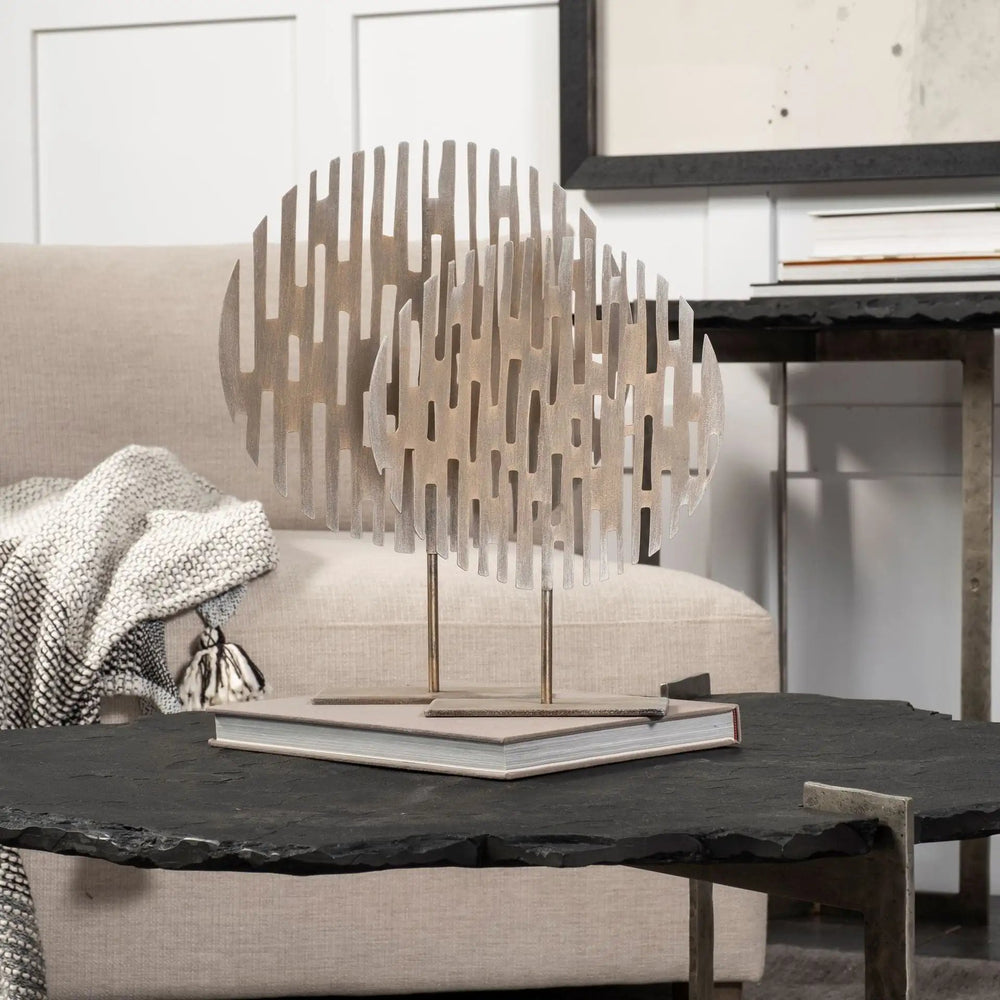 17" Contemporary Rustic Gold Flat Round Sculpture - Homeroots