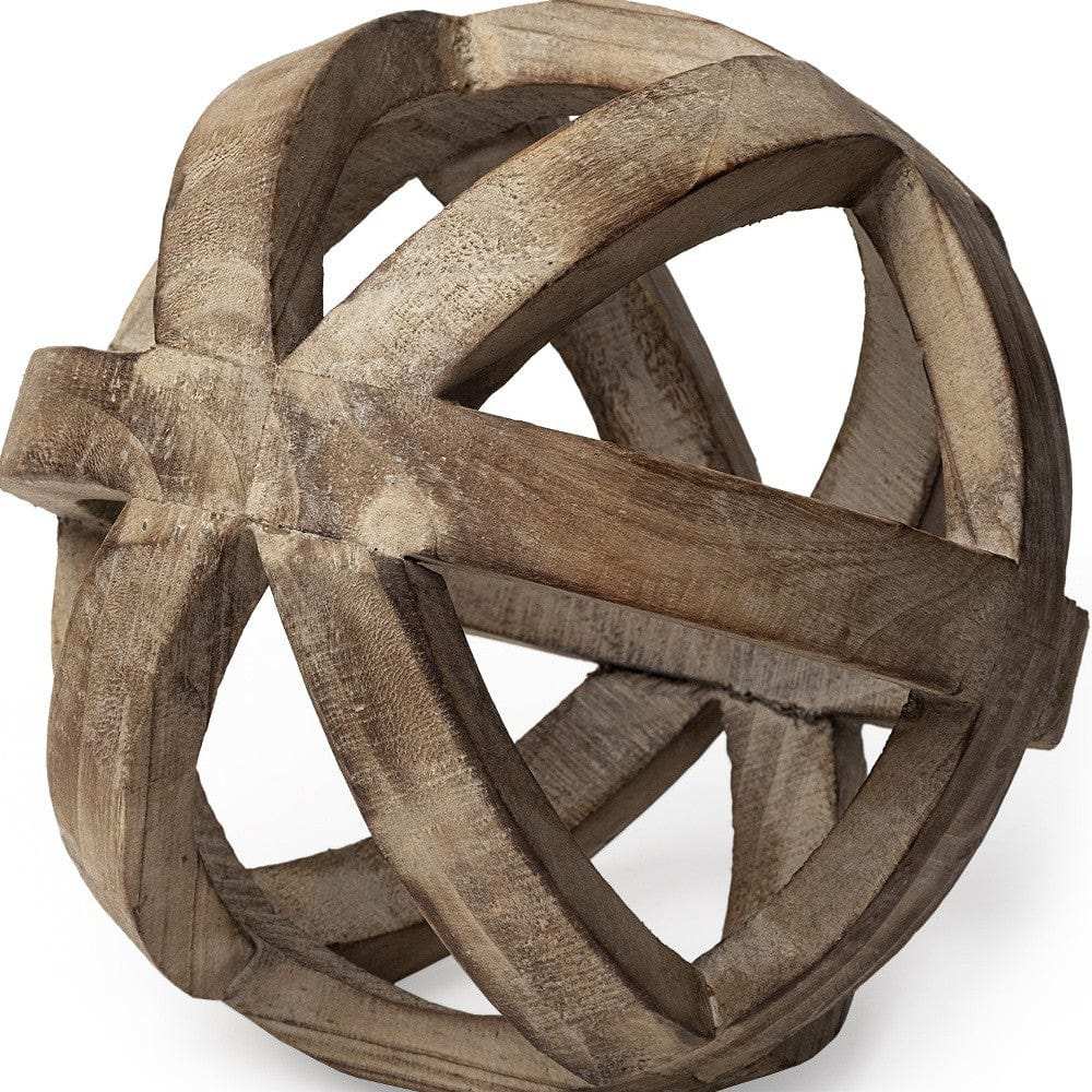 Brown Wooden Hollow Orb Sculpture - Homeroots - Flyclothing LLC