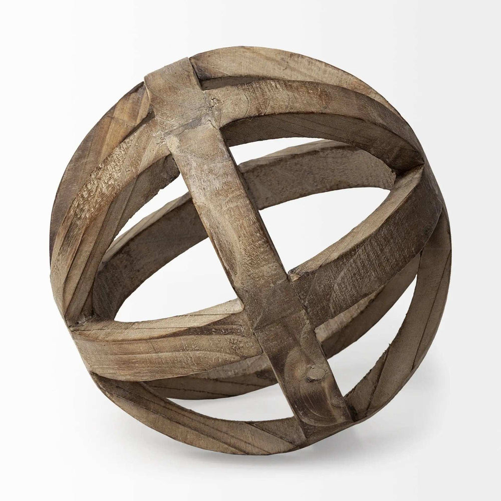 Brown Wooden Hollow Orb Sculpture - Homeroots - Flyclothing LLC