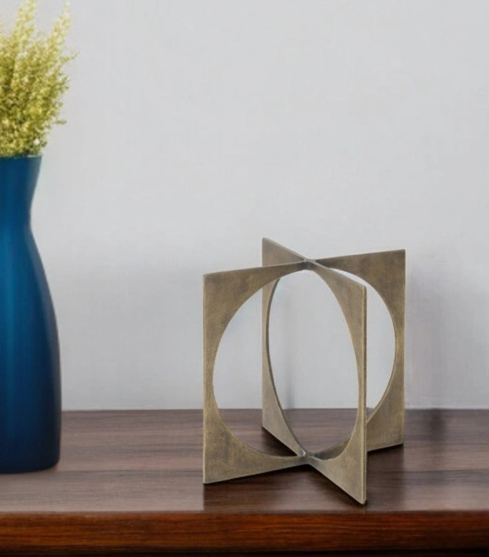 10" Burnished Gold Metal Circle Square Sculpture - Homeroots