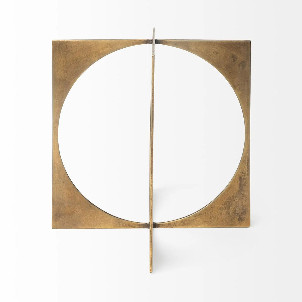 10" Burnished Gold Metal Circle Square Sculpture - Homeroots