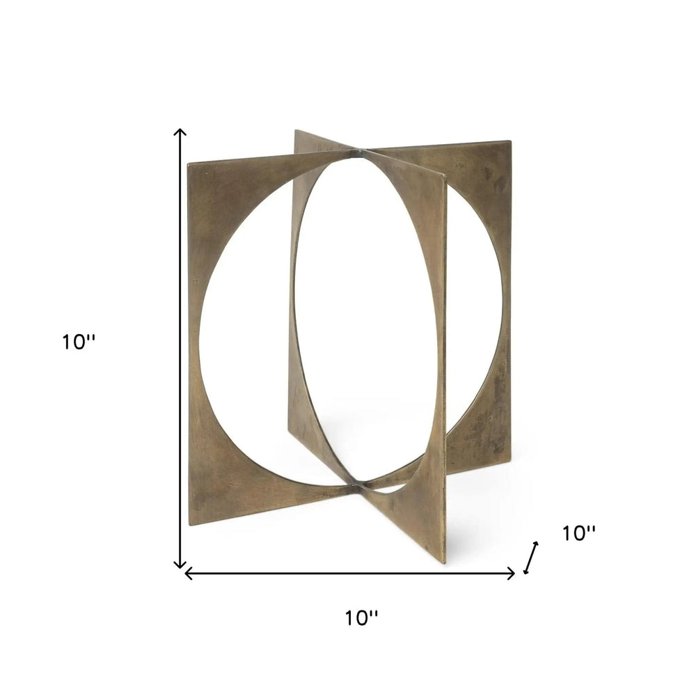 10" Burnished Gold Metal Circle Square Sculpture - Homeroots
