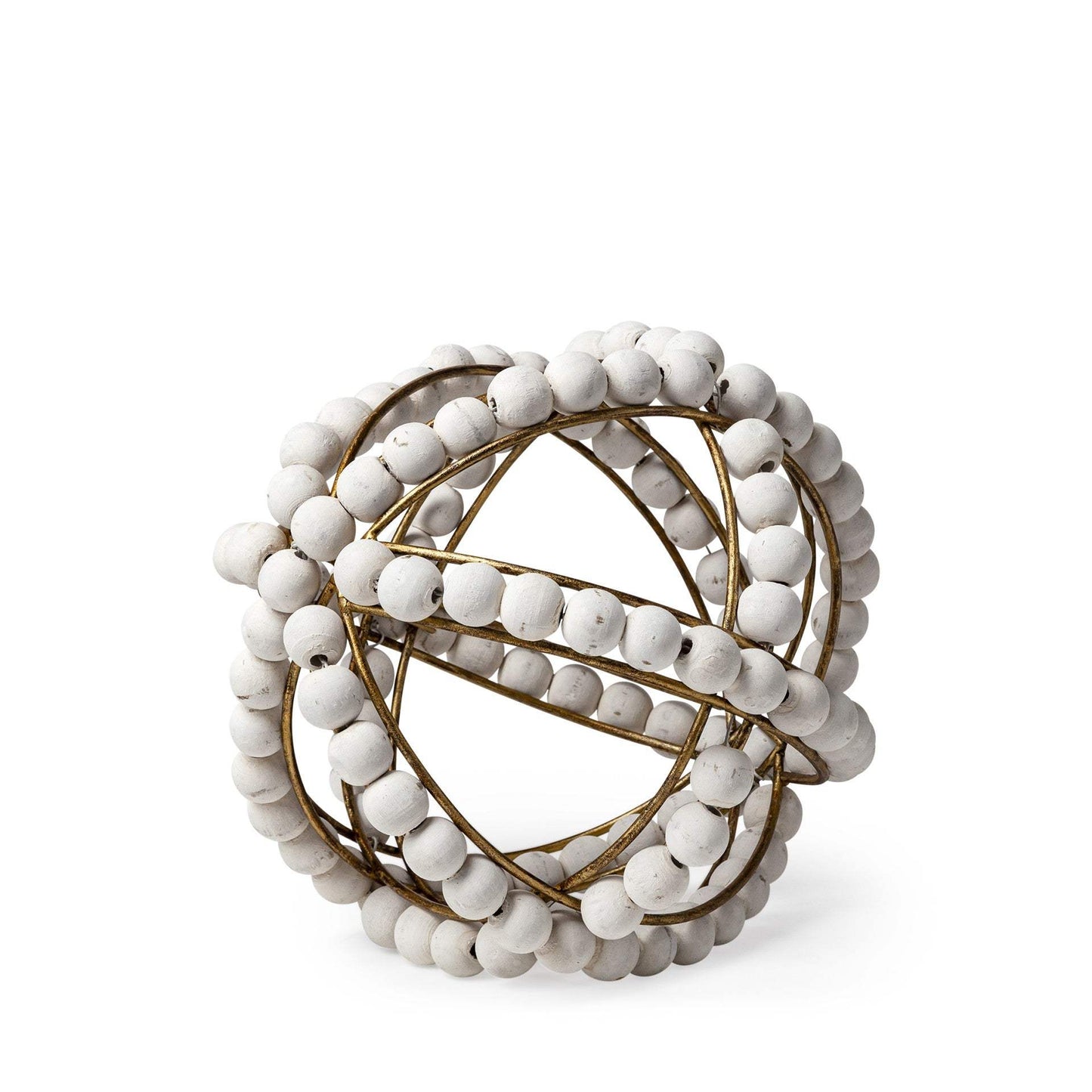 9" White Wooden Bead And Gold Orb Sculpture - Homeroots - Flyclothing LLC