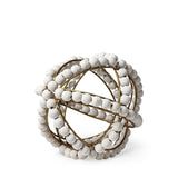 9" White Wooden Bead And Gold Orb Sculpture - Homeroots