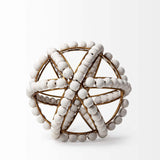 9" White Wooden Bead And Gold Orb Sculpture - Homeroots - Flyclothing LLC