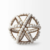 9" White Wooden Bead And Gold Orb Sculpture - Homeroots
