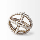 9" White Wooden Bead And Gold Orb Sculpture - Homeroots - Flyclothing LLC