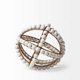 9" White Wooden Bead And Gold Orb Sculpture - Homeroots