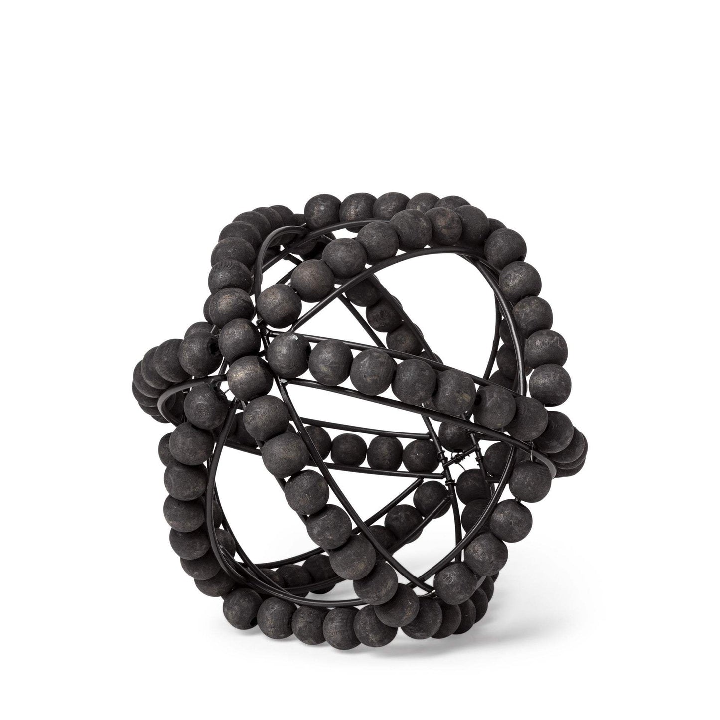 9" Black Wooden Bead And Metal Orb Sculpture - Homeroots - Flyclothing LLC