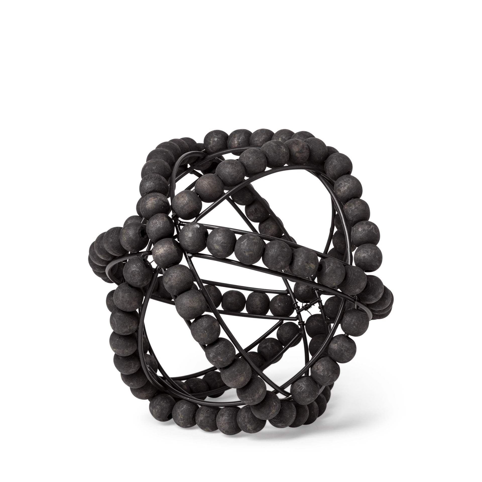 9" Black Wooden Bead And Metal Orb Sculpture - Homeroots - Flyclothing LLC