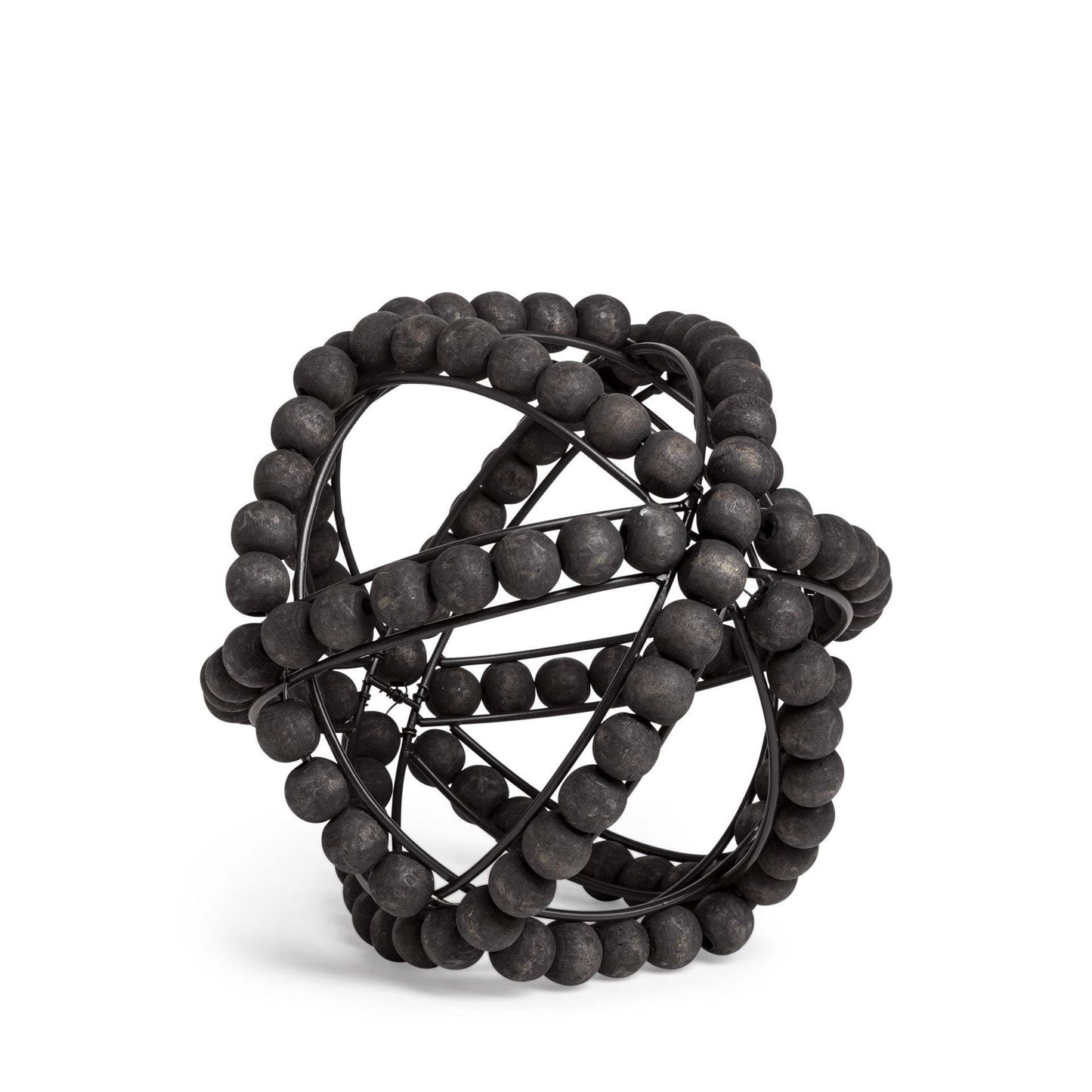 9" Black Wooden Bead And Metal Orb Sculpture - Homeroots - Flyclothing LLC