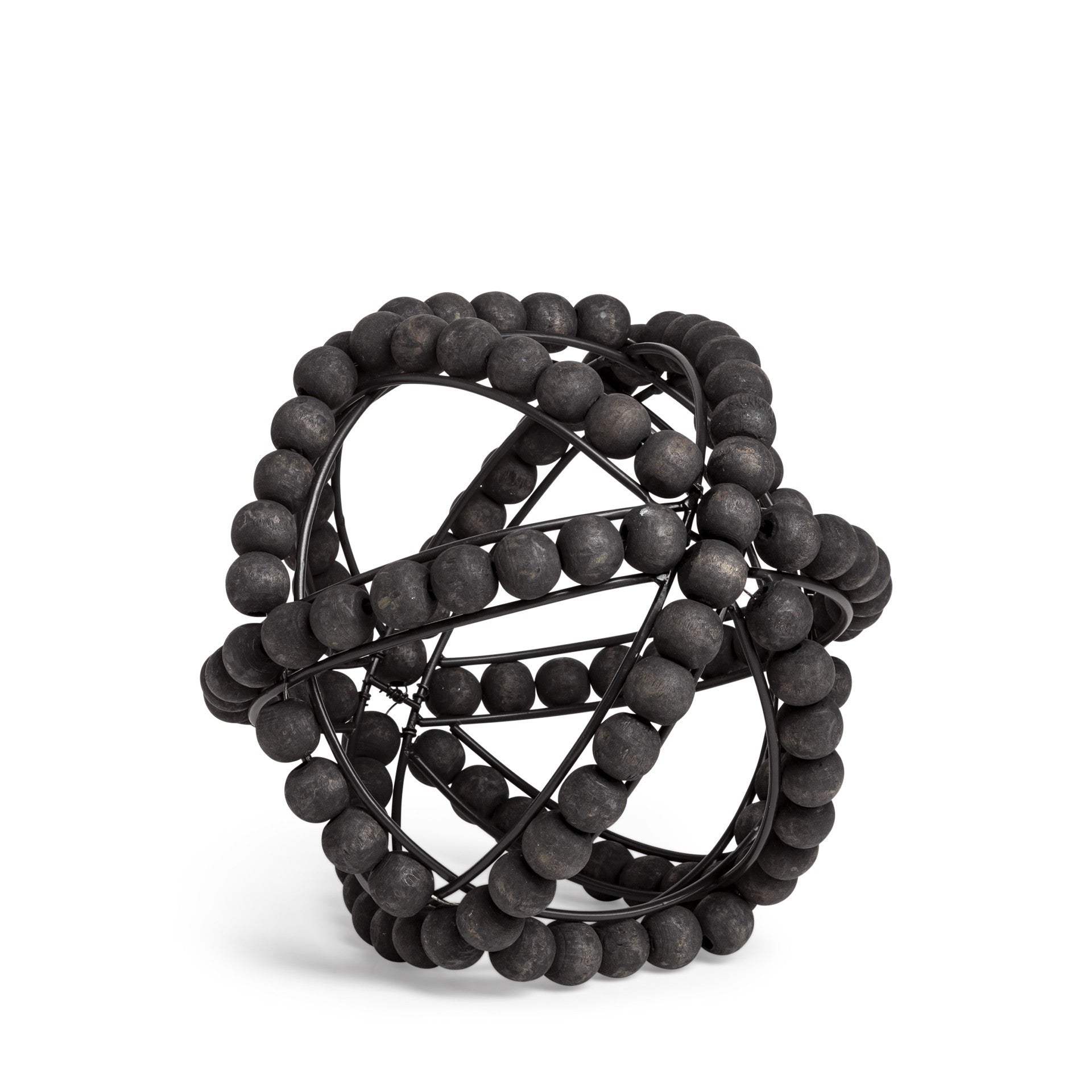 9" Black Wooden Bead And Metal Orb Sculpture - Homeroots - Flyclothing LLC