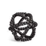 9" Black Wooden Bead And Metal Orb Sculpture - Homeroots