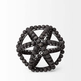 9" Black Wooden Bead And Metal Orb Sculpture - Homeroots - Flyclothing LLC