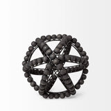 9" Black Wooden Bead And Metal Orb Sculpture - Homeroots