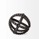 9" Black Wooden Bead And Metal Orb Sculpture - Homeroots