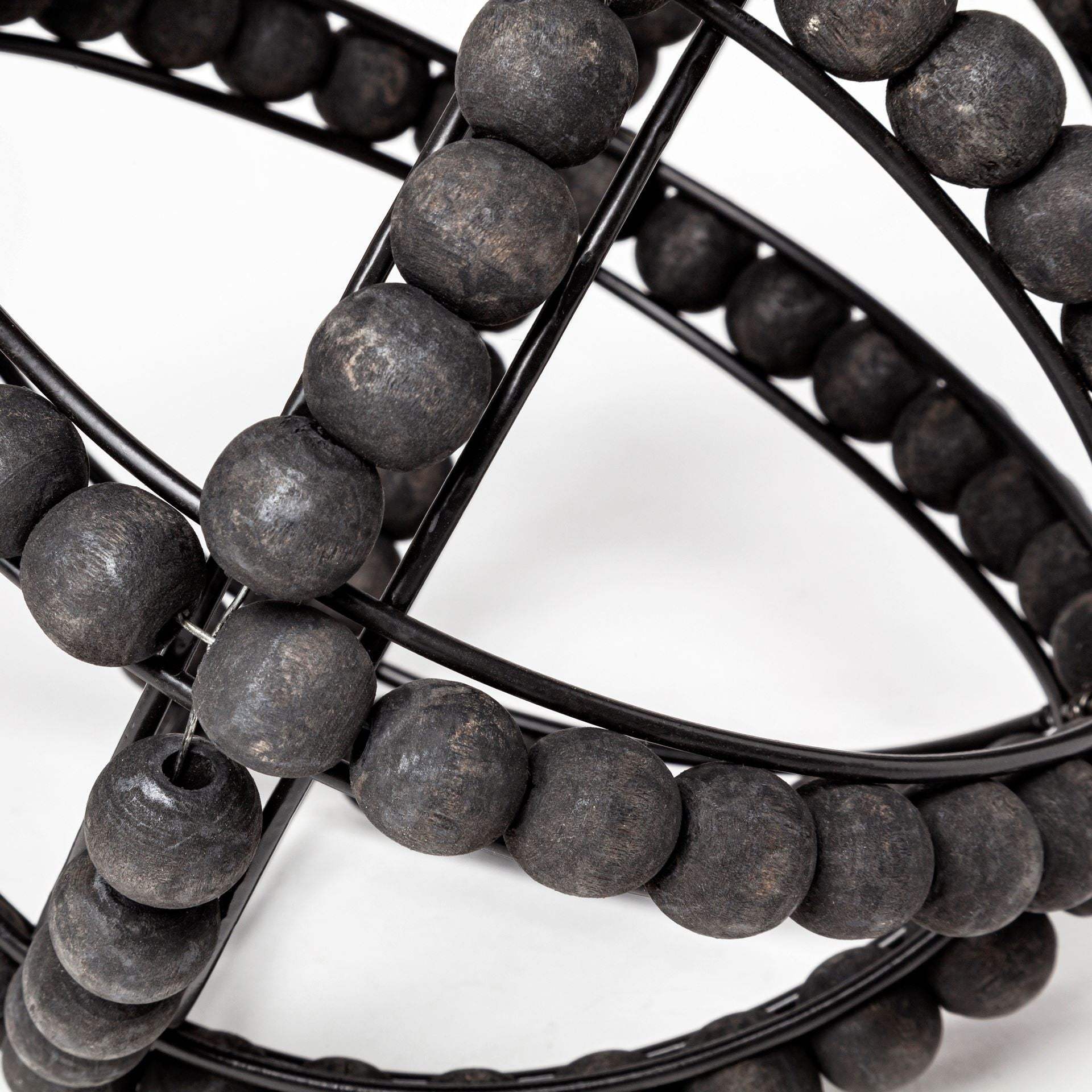 9" Black Wooden Bead And Metal Orb Sculpture - Homeroots - Flyclothing LLC