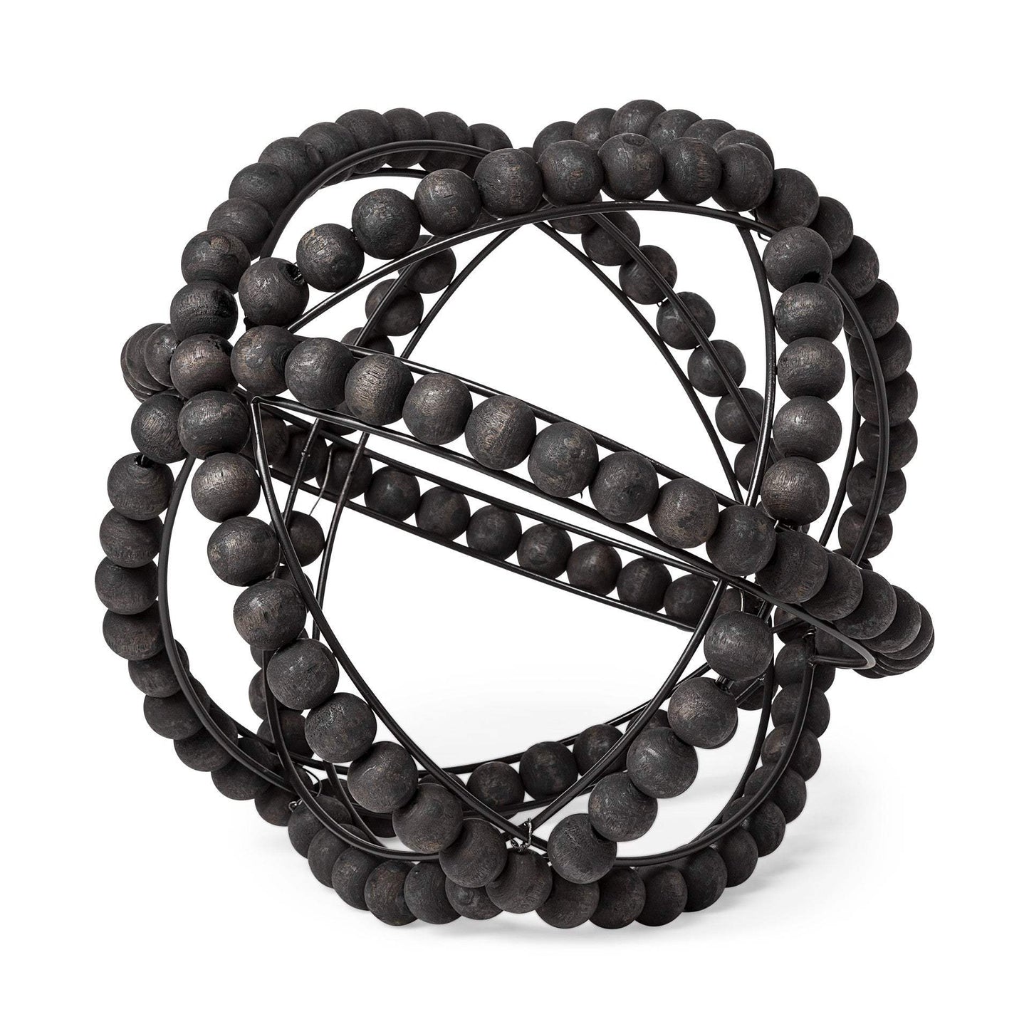 11" Black Wooden Bead And Metal Orb Sculpture - Homeroots - Flyclothing LLC