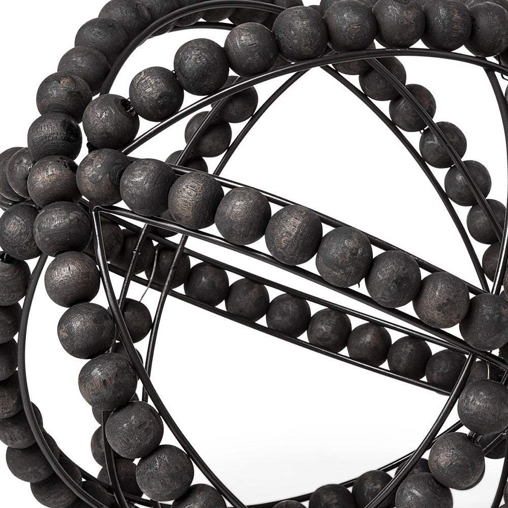 11" Black Wooden Bead And Metal Orb Sculpture - Homeroots - Flyclothing LLC