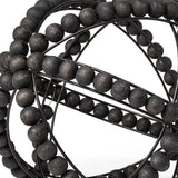 11" Black Wooden Bead And Metal Orb Sculpture - Homeroots