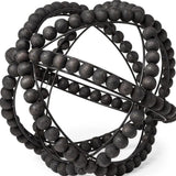 11" Black Wooden Bead And Metal Orb Sculpture - Homeroots