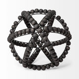11" Black Wooden Bead And Metal Orb Sculpture - Homeroots
