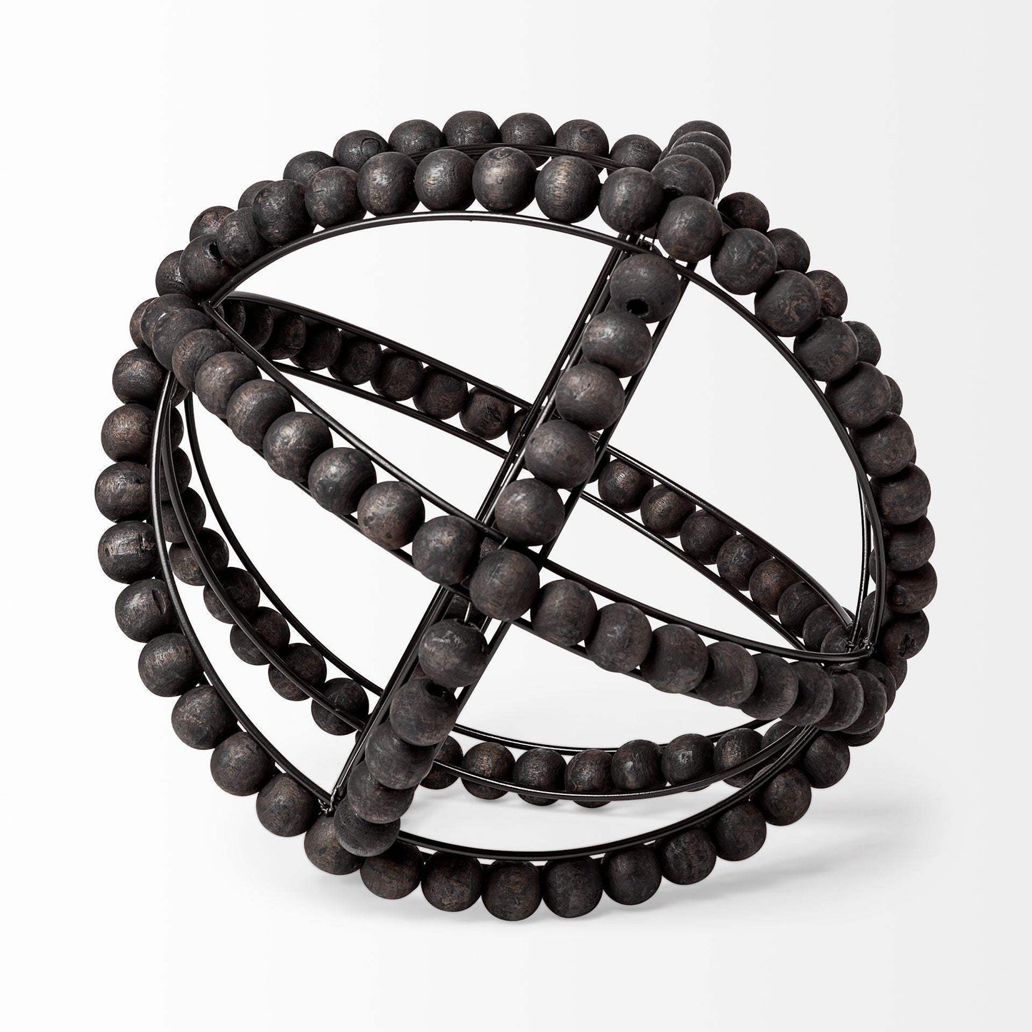 11" Black Wooden Bead And Metal Orb Sculpture - Homeroots - Flyclothing LLC