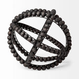 11" Black Wooden Bead And Metal Orb Sculpture - Homeroots