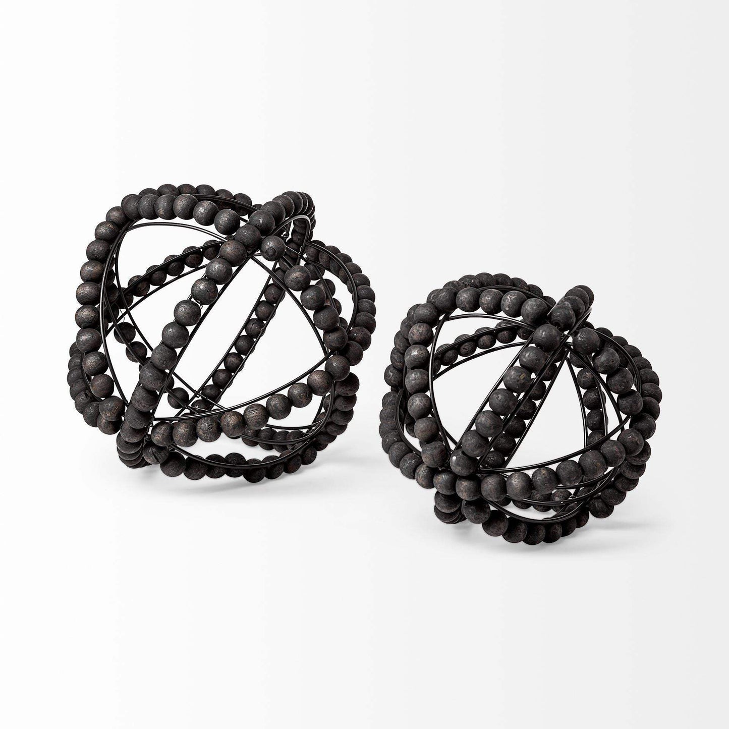 11" Black Wooden Bead And Metal Orb Sculpture - Homeroots - Flyclothing LLC